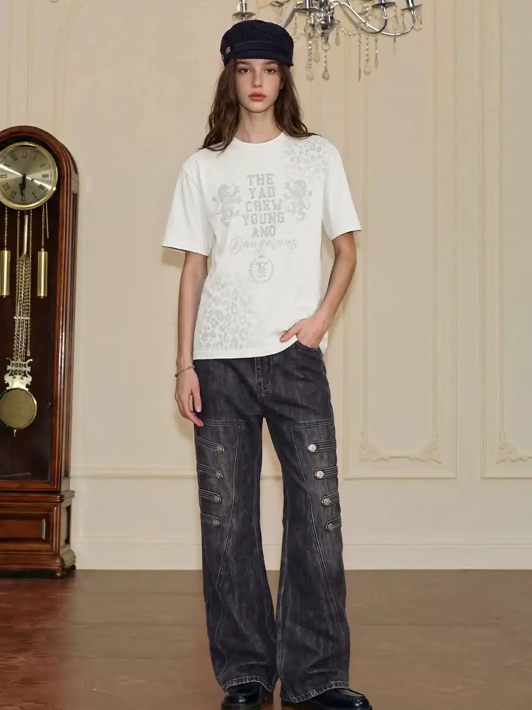 YADcrew | Leopard Print Rhinestone Graphic T-Shirt
