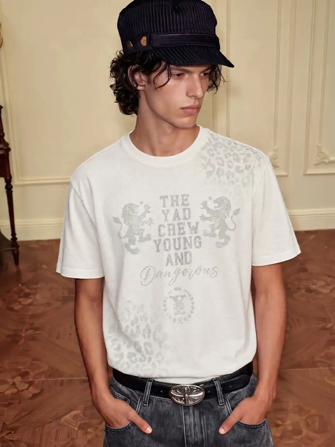 YADcrew | Leopard Print Rhinestone Graphic T-Shirt
