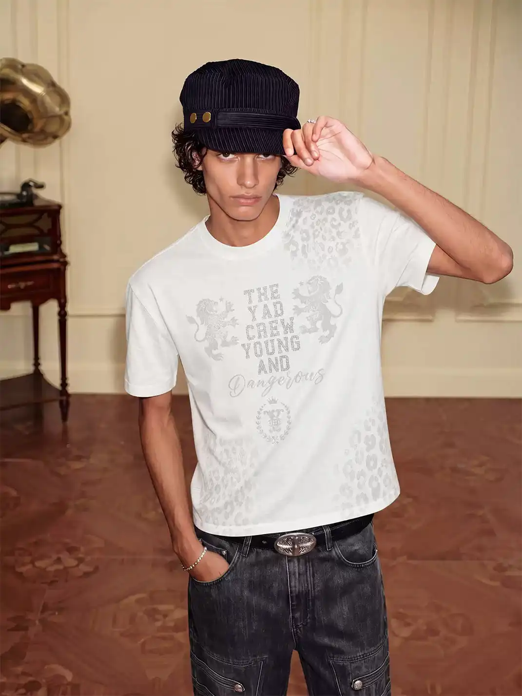 YADcrew | Leopard Print Rhinestone Graphic T-Shirt
