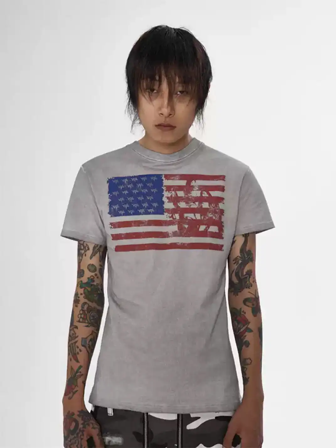 KARMANISTIC | Dirty Dye Flag Print Crew Neck T-Shirt