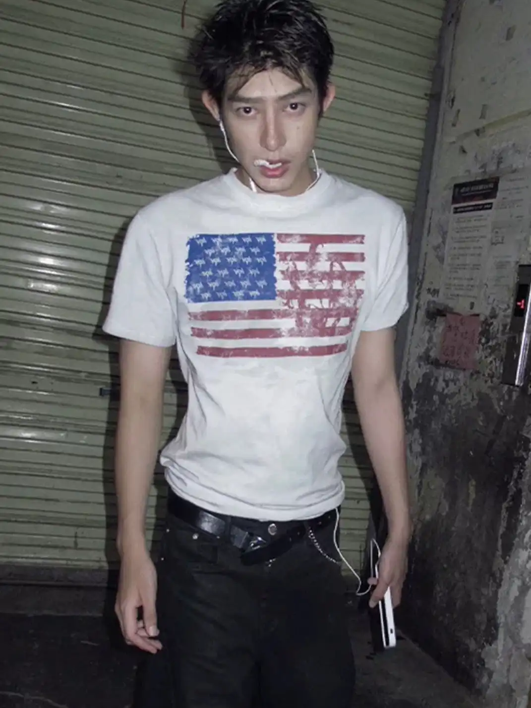 KARMANISTIC | Dirty Dye Flag Print Crew Neck T-Shirt