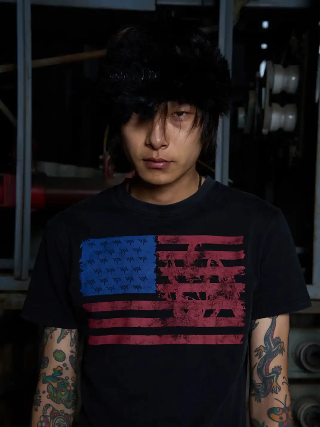 KARMANISTIC | Dirty Dye Flag Print Crew Neck T-Shirt