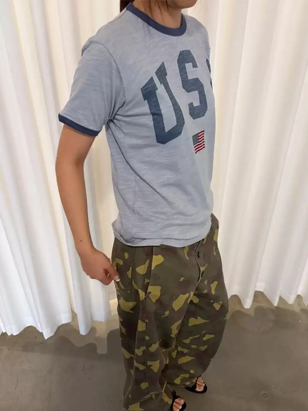 Ins Gale | USA Flag Color Contrast Neck T-Shirt