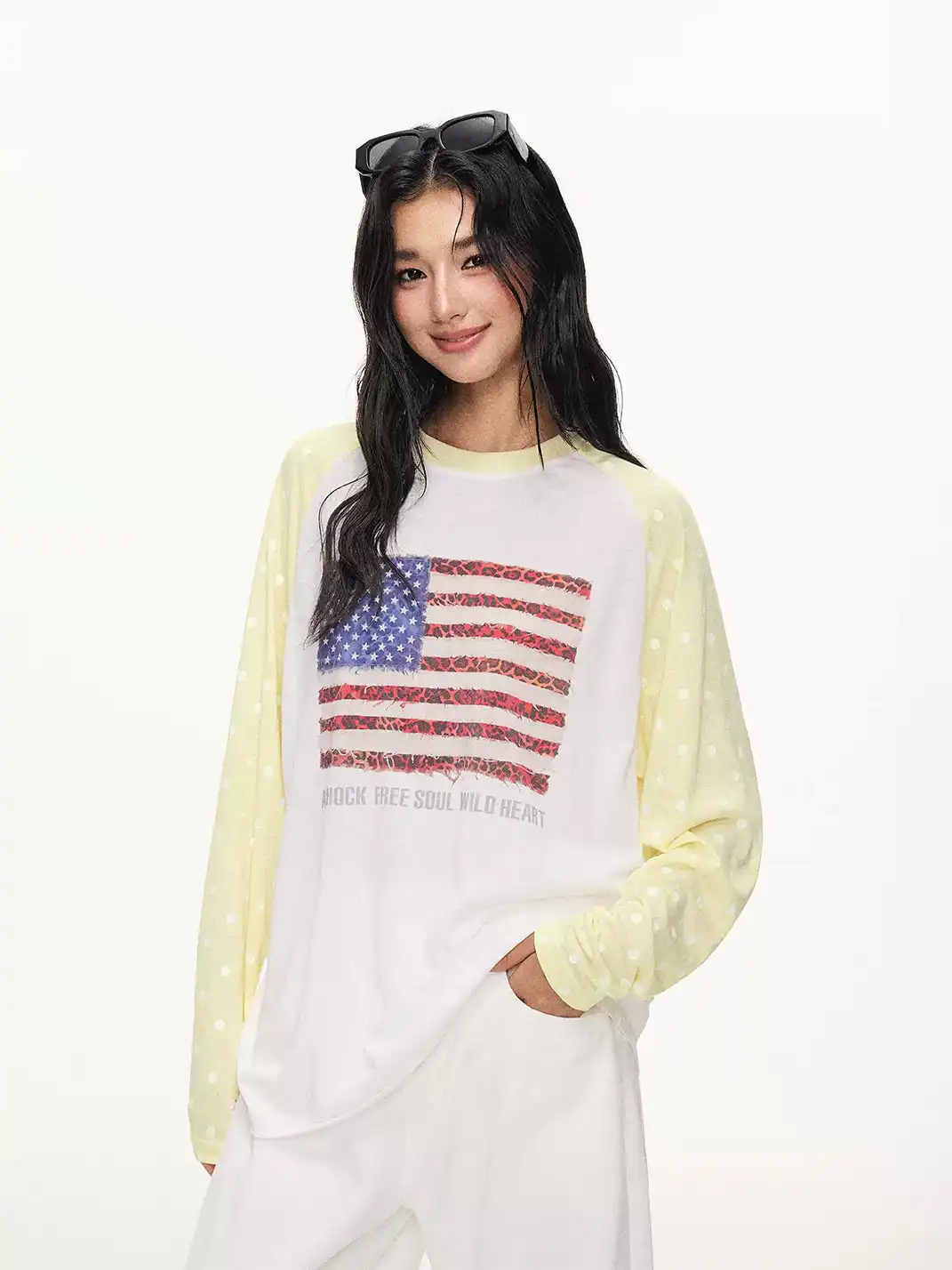 Achock | Vintage Flag Print Polka Dot T-Shirt