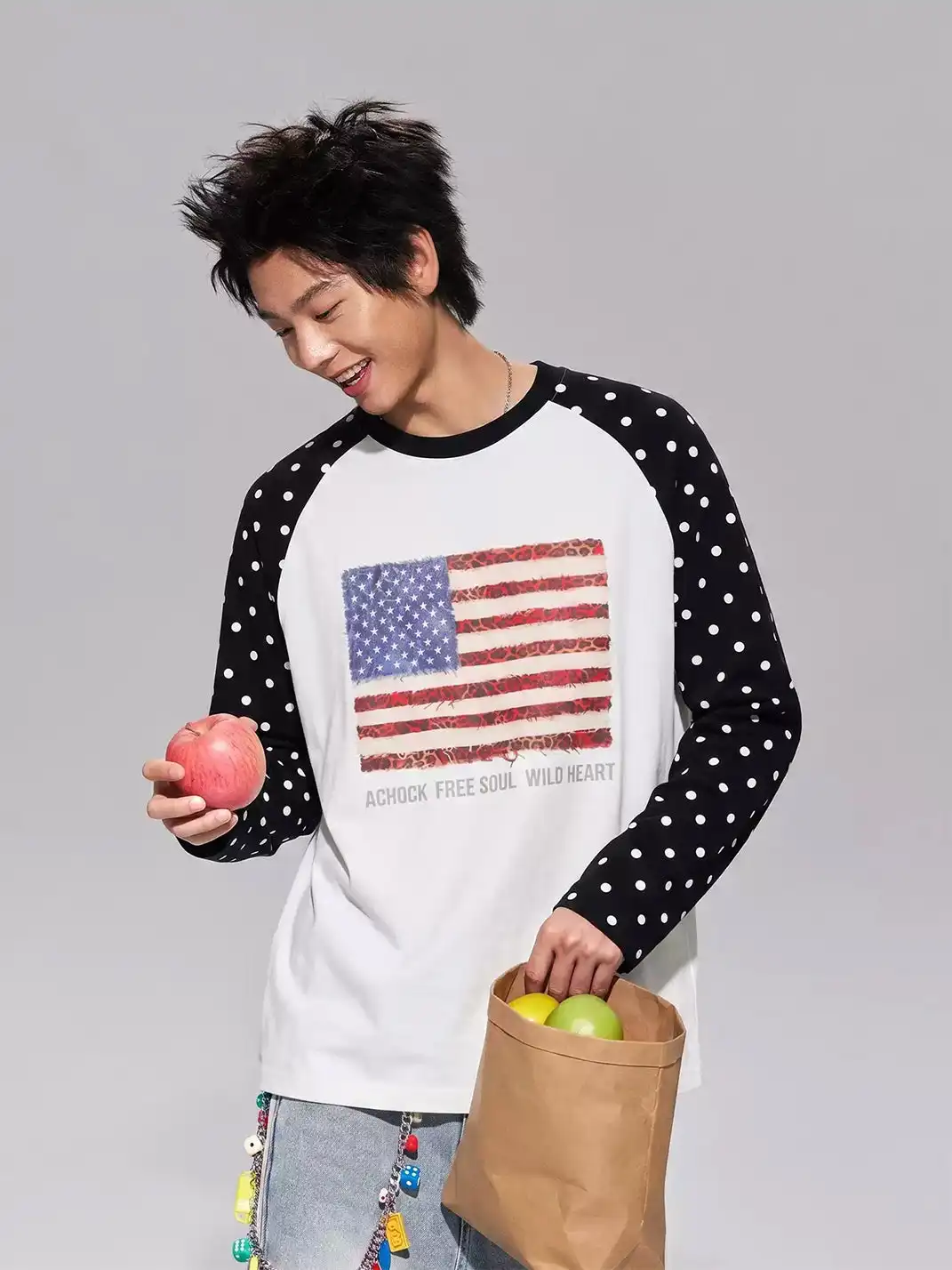 Achock | Vintage Flag Print Polka Dot T-Shirt