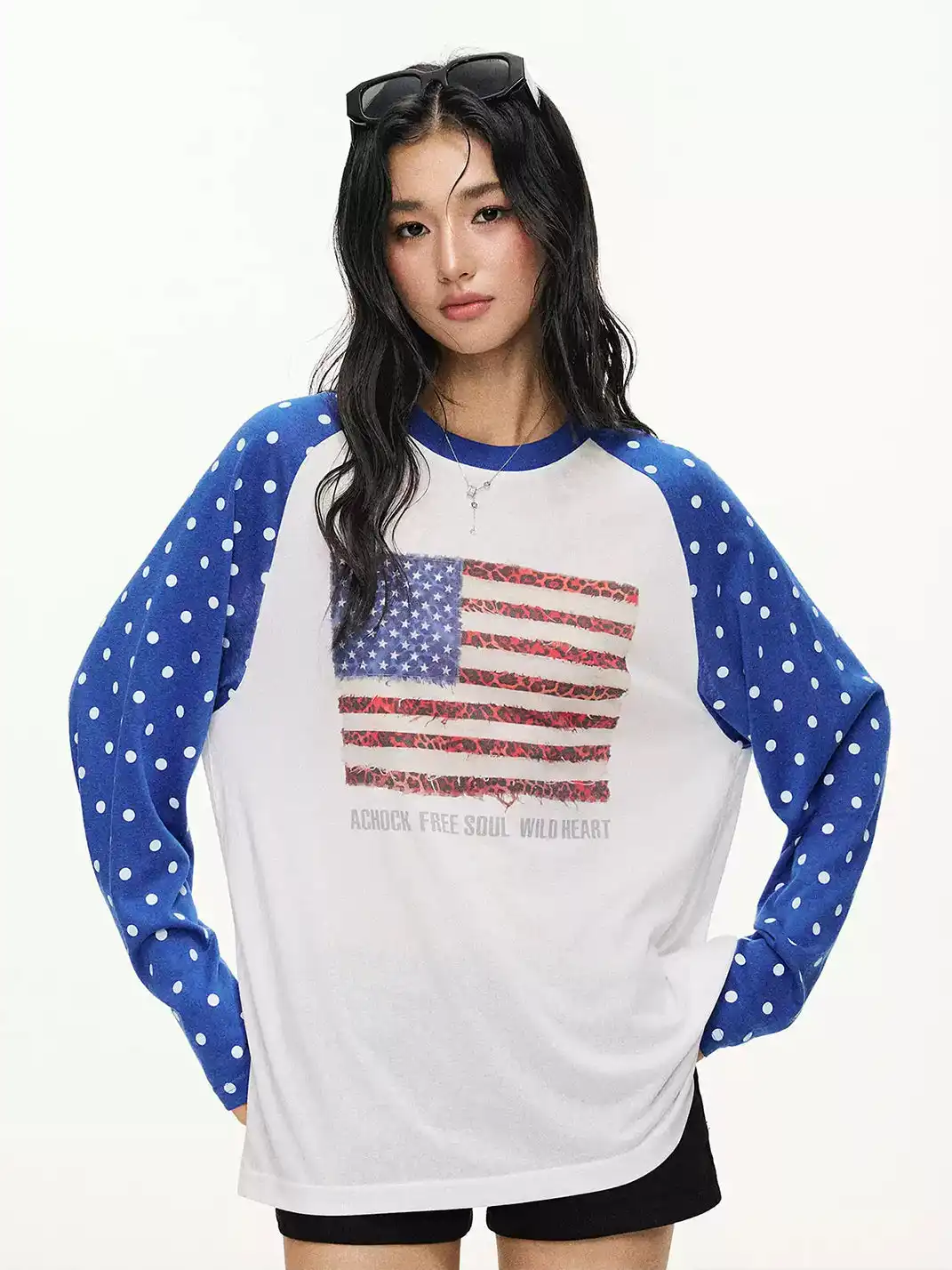 Achock | Vintage Flag Print Polka Dot T-Shirt