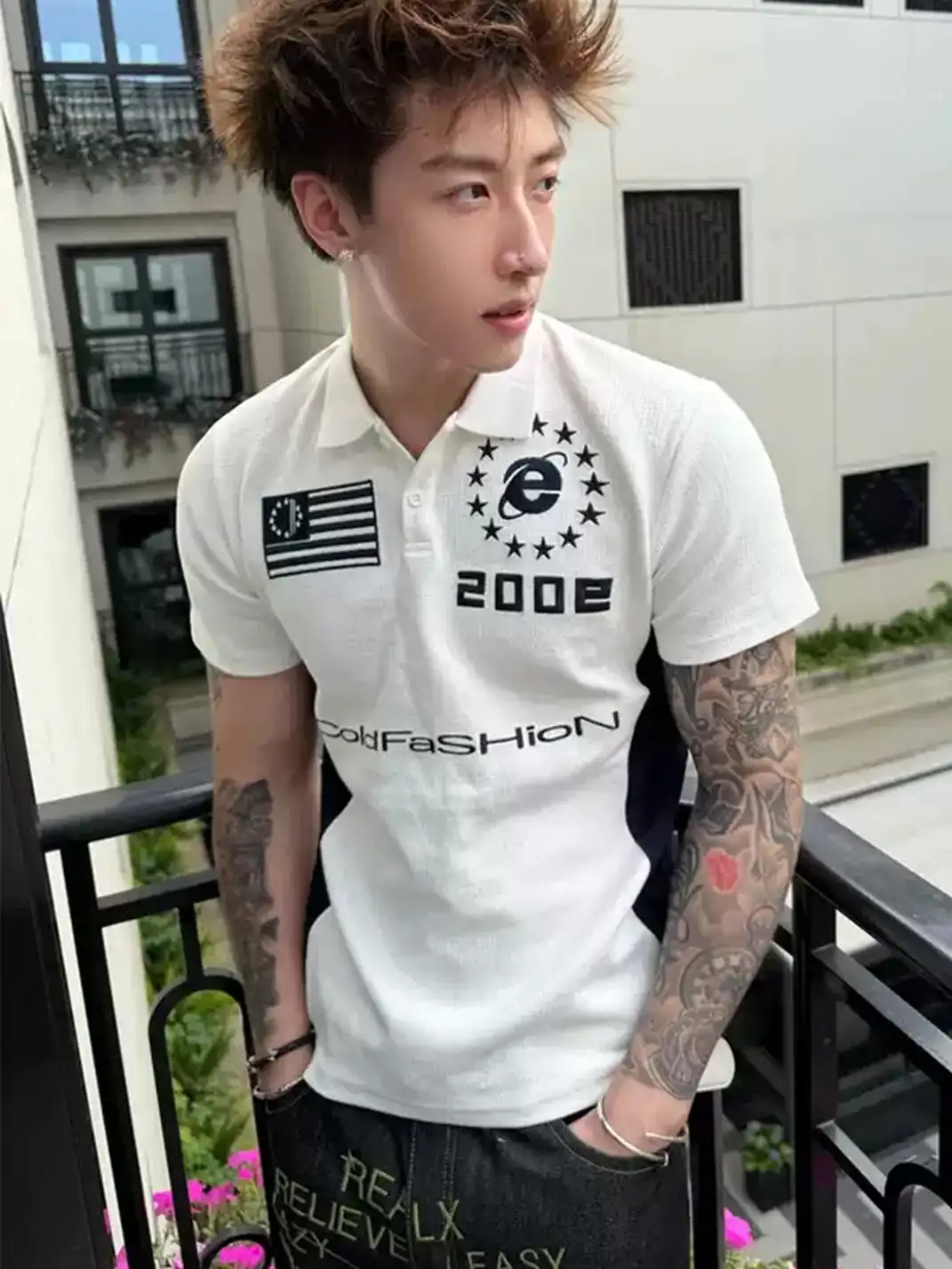 ColdAsia | Flag "200e" Embroidery Polo Shirt