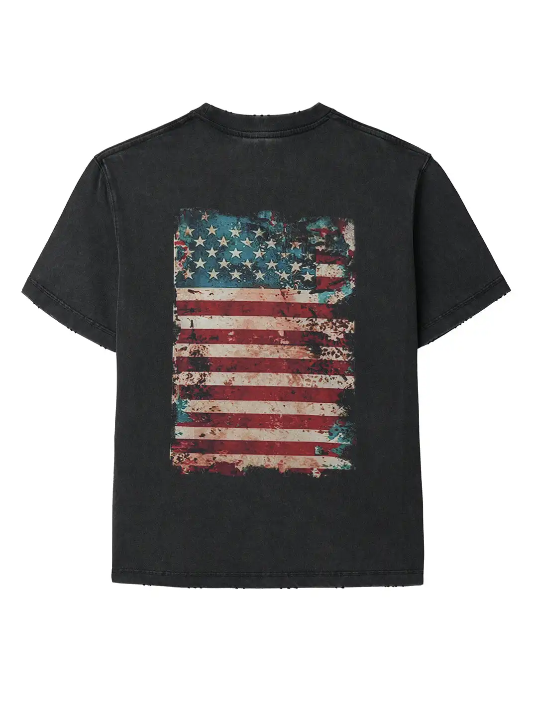 Pansk | Washed Direct-Injection Flag Print Shoulder Fit T-Shirt