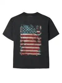 Pansk | Washed Direct-Injection Flag Print Shoulder Fit T-Shirt