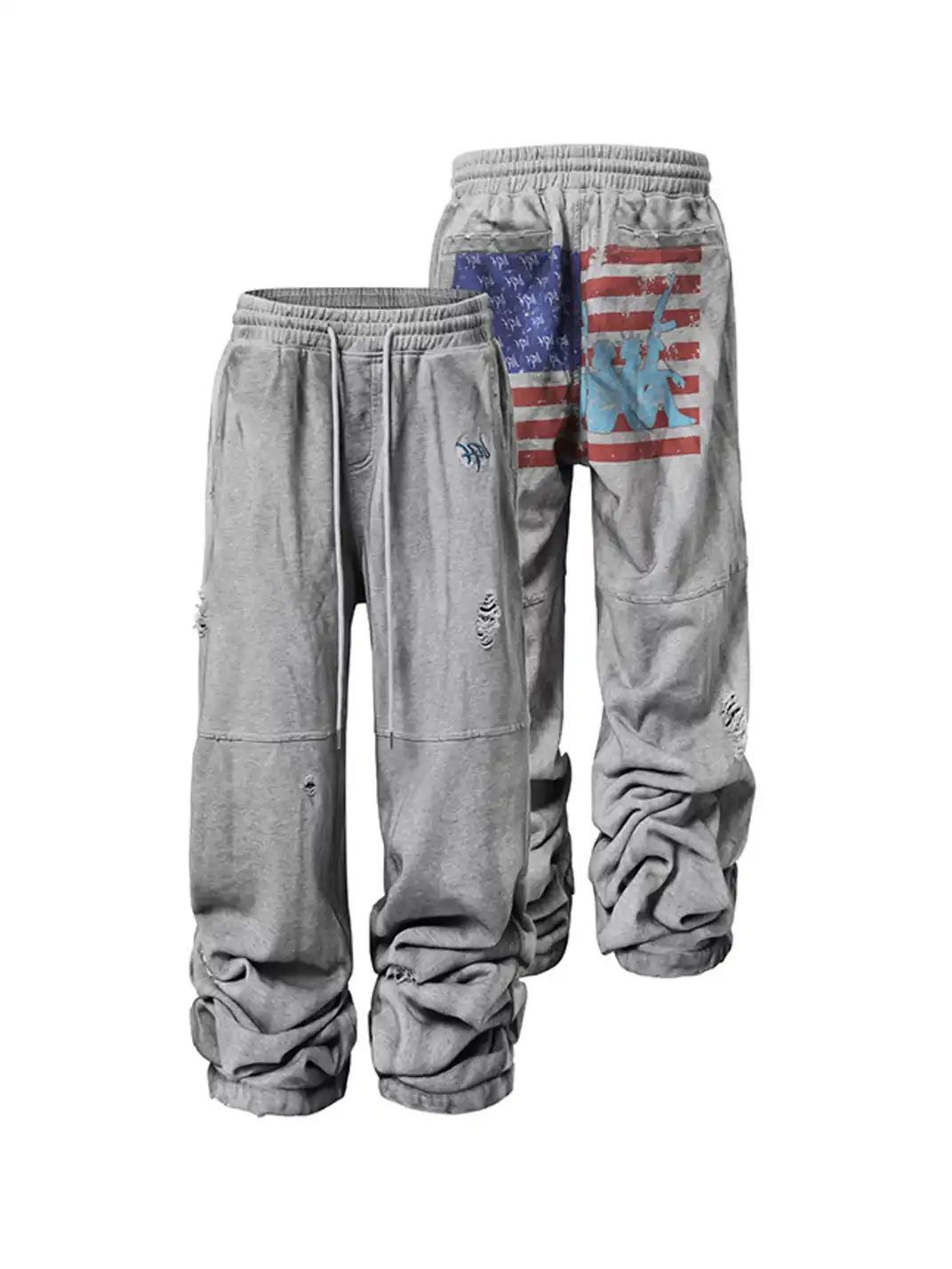 KARMANISTIC | Straight Leg Ripped Embroidery Vintage Casual Sweatpants