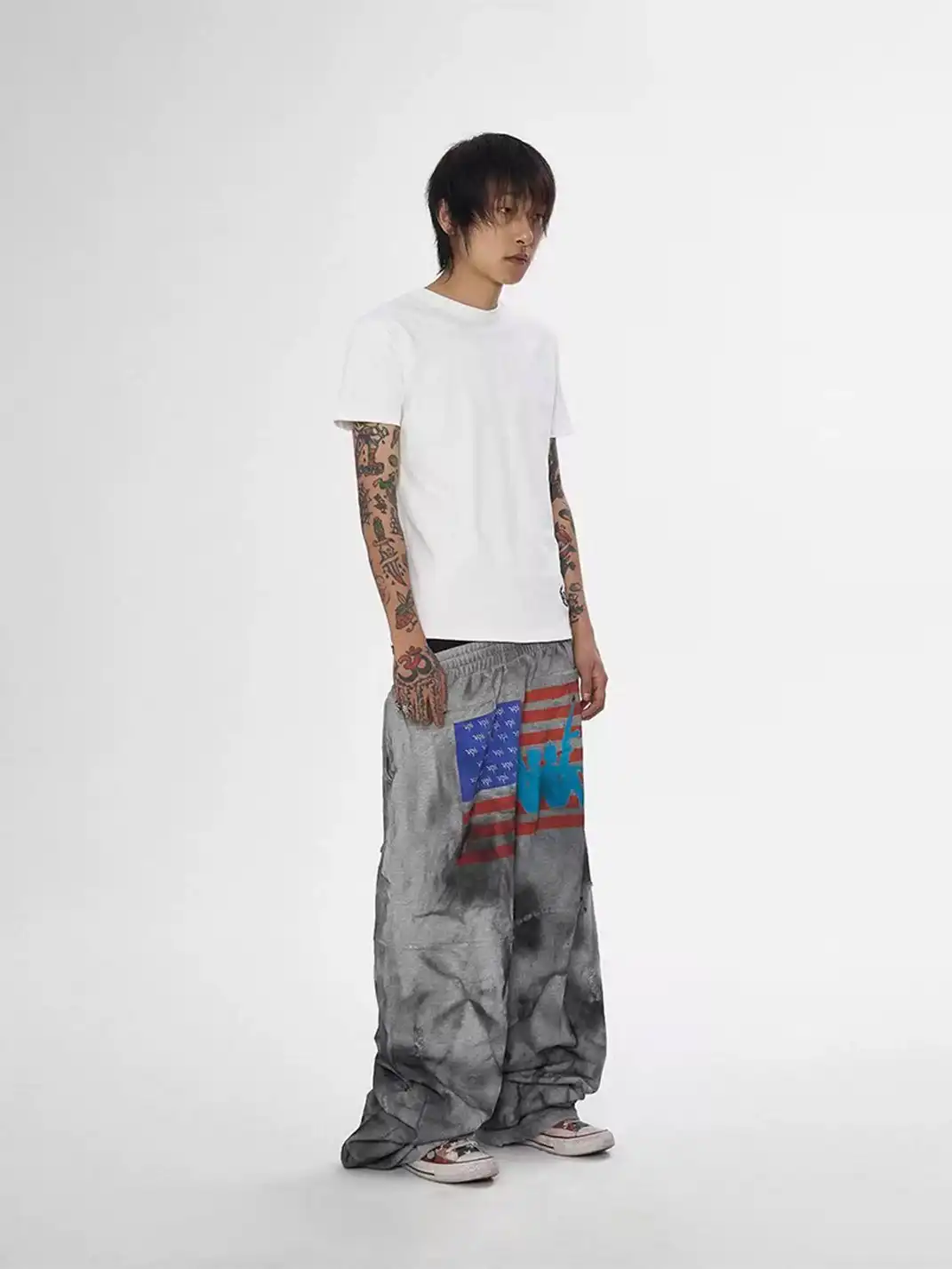 KARMANISTIC | Straight Leg Ripped Embroidery Vintage Casual Sweatpants