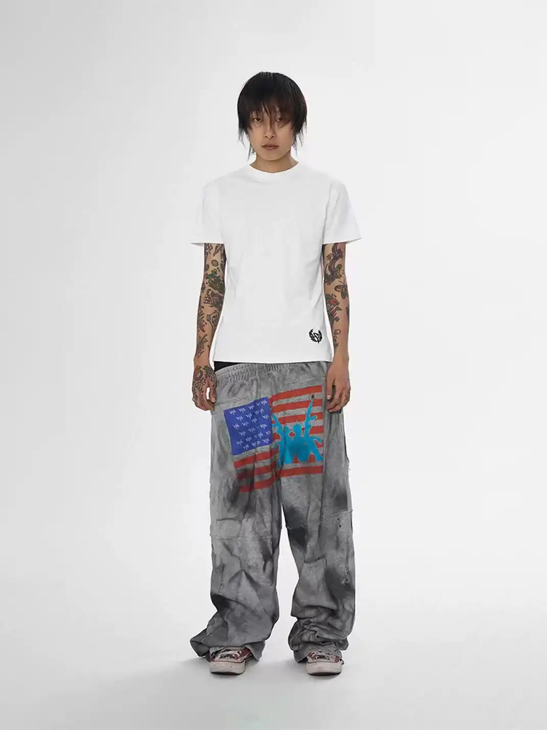 KARMANISTIC | Straight Leg Ripped Embroidery Vintage Casual Sweatpants
