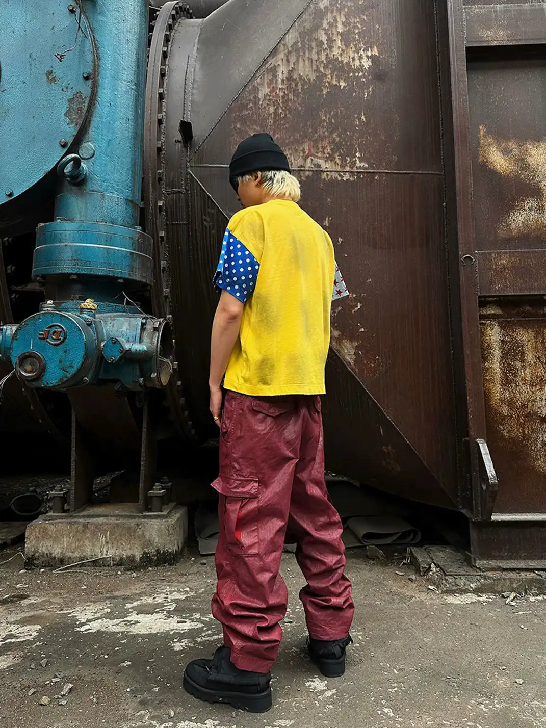 SOS | Distressed Ink-Splatter Star Polka Dot Patchwork T-Shirt