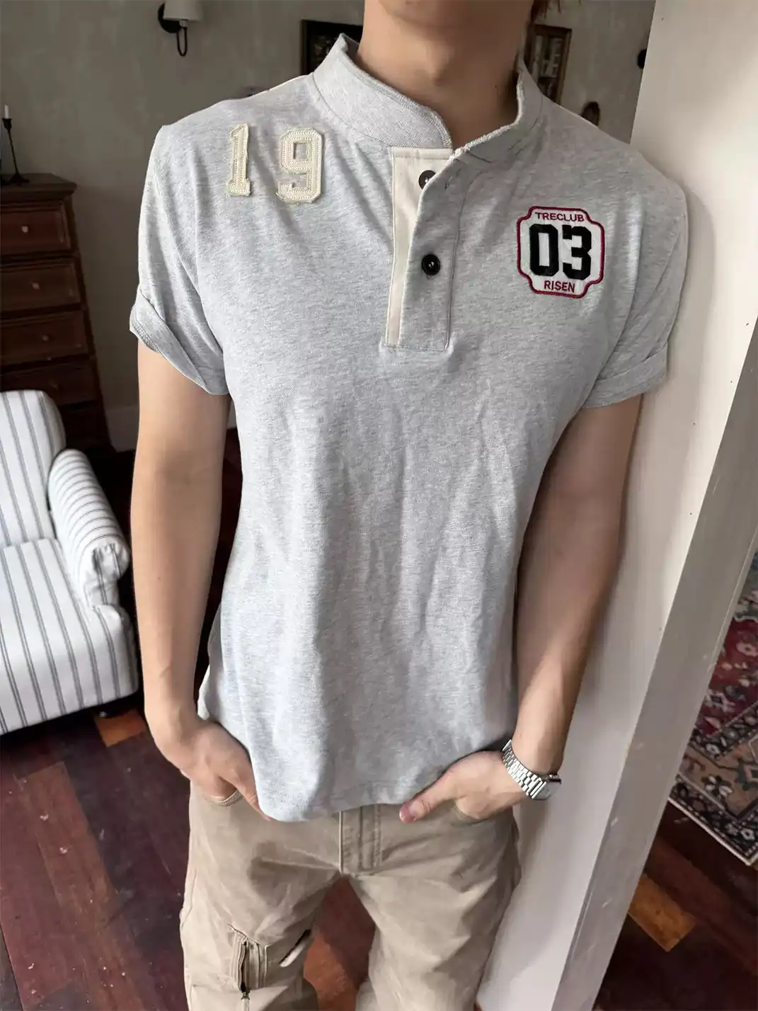 TREclub | Stars and Stripes Stand Collar Polo Shirt