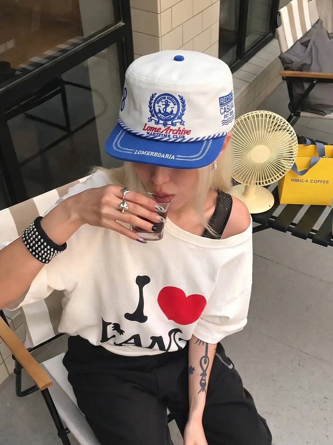 8LOME | Navy Anchor Embroidery Two-Tone Short Brim Work Cap