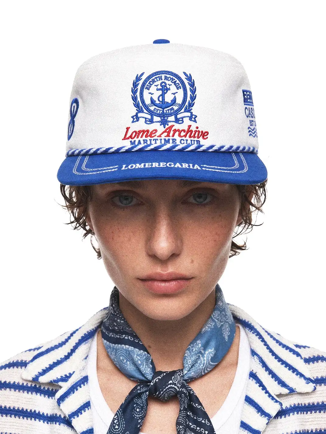 8LOME | Navy Anchor Embroidery Two-Tone Short Brim Work Cap