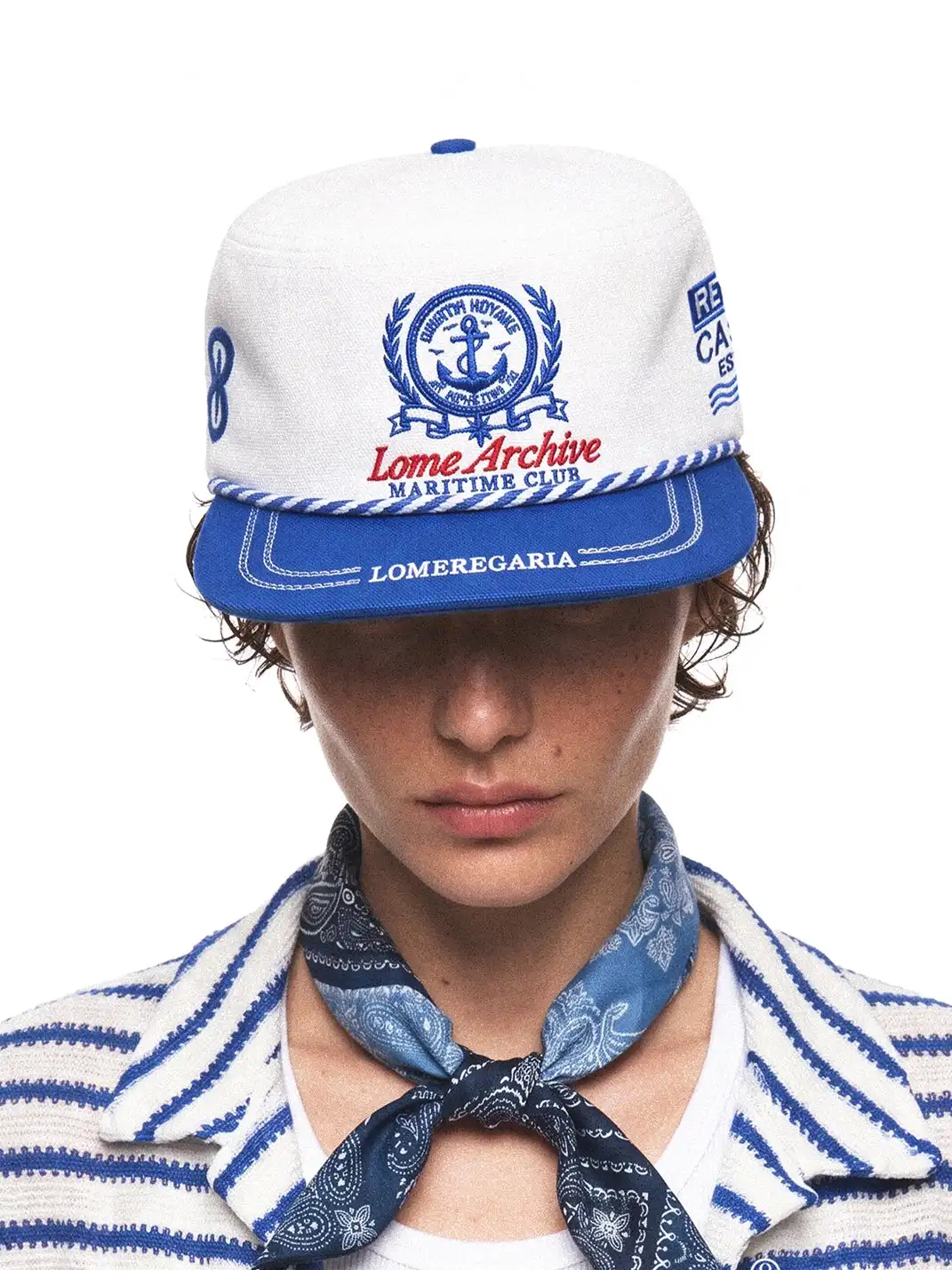 8LOME | Navy Anchor Embroidery Two-Tone Short Brim Work Cap