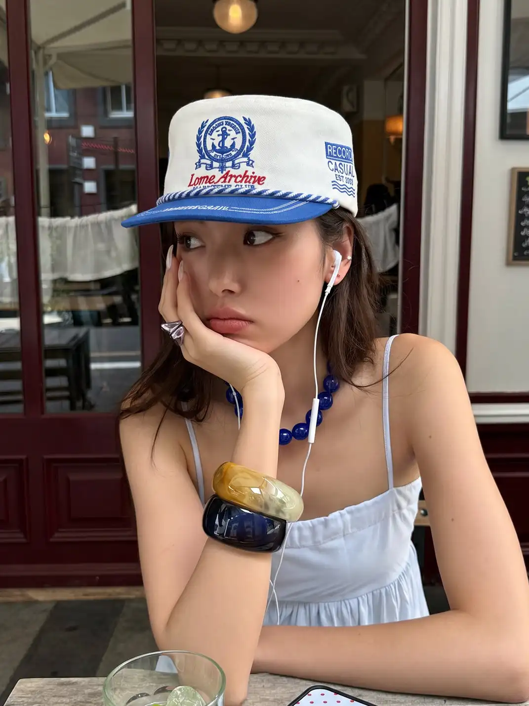 8LOME | Navy Anchor Embroidery Two-Tone Short Brim Work Cap