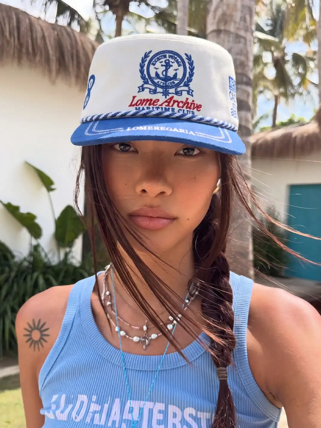 8LOME | Navy Anchor Embroidery Two-Tone Short Brim Work Cap