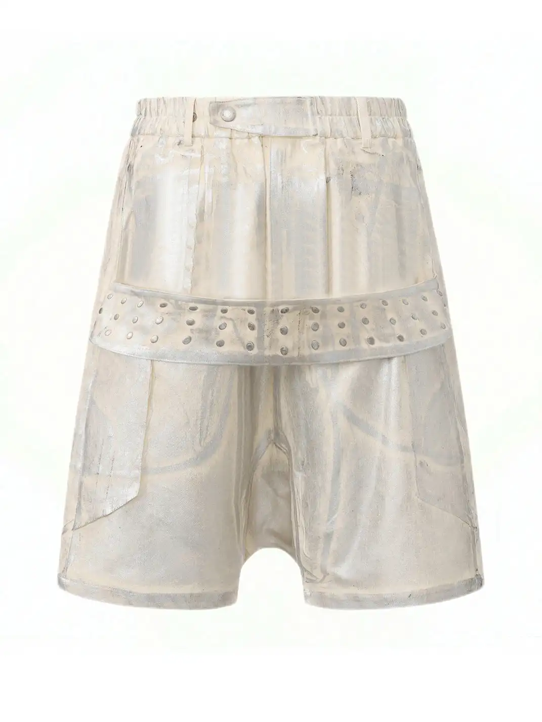 Disark | Hot Stamped Rivet Strap Shorts-White