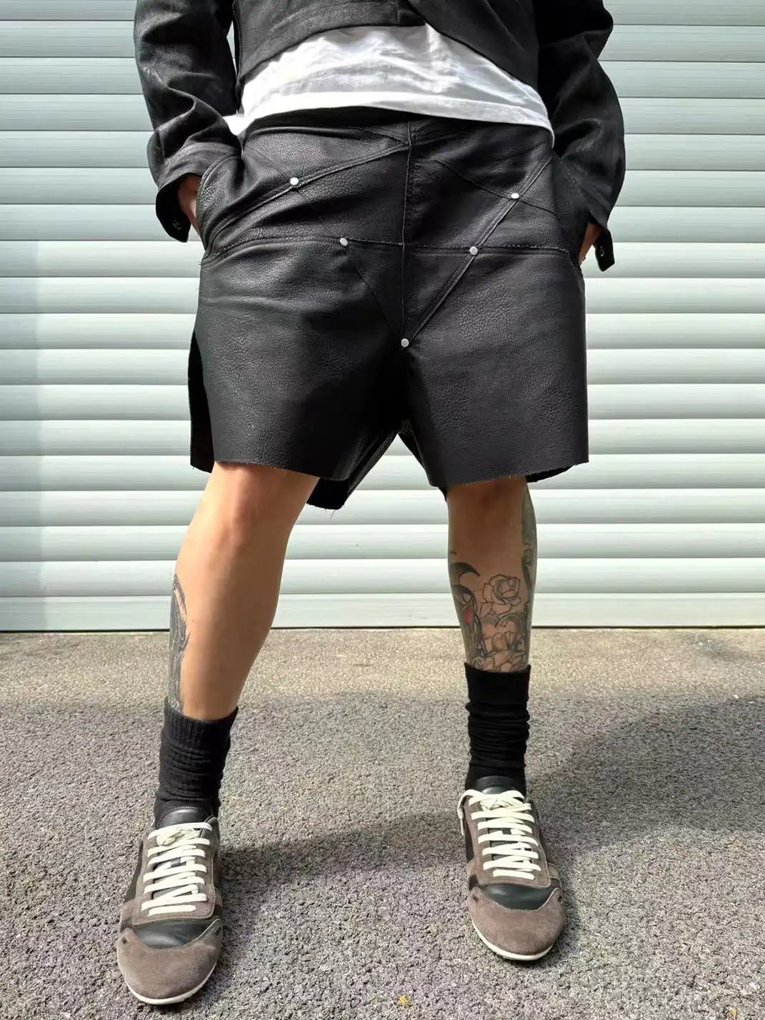 Disark | Matte Faux Cowhide Five-pointed Star Cut Shorts