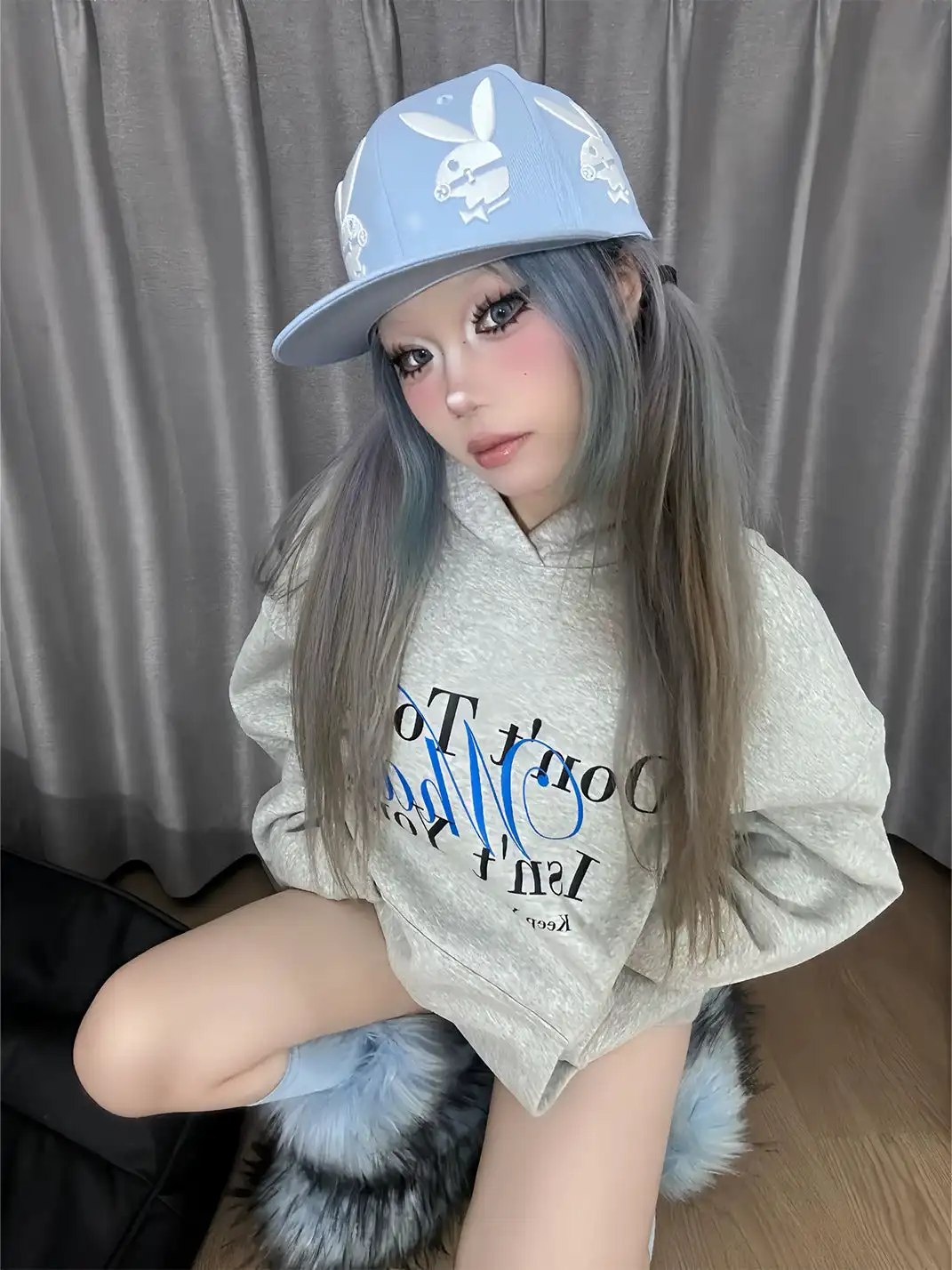 N1AGRAB | Rabbit Embroidered Flat Brim Cap