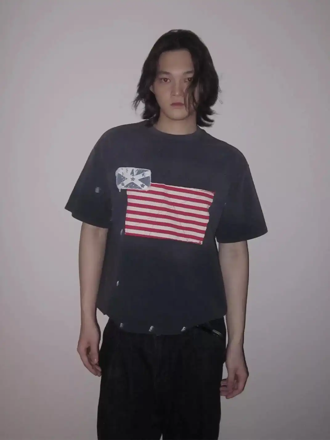 URRRGE | Distressed Appliqué Stars and Stripes Ink Splash T-Shirt