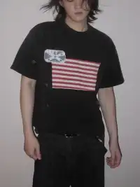 URRRGE | Distressed Appliqué Stars and Stripes Ink Splash T-Shirt