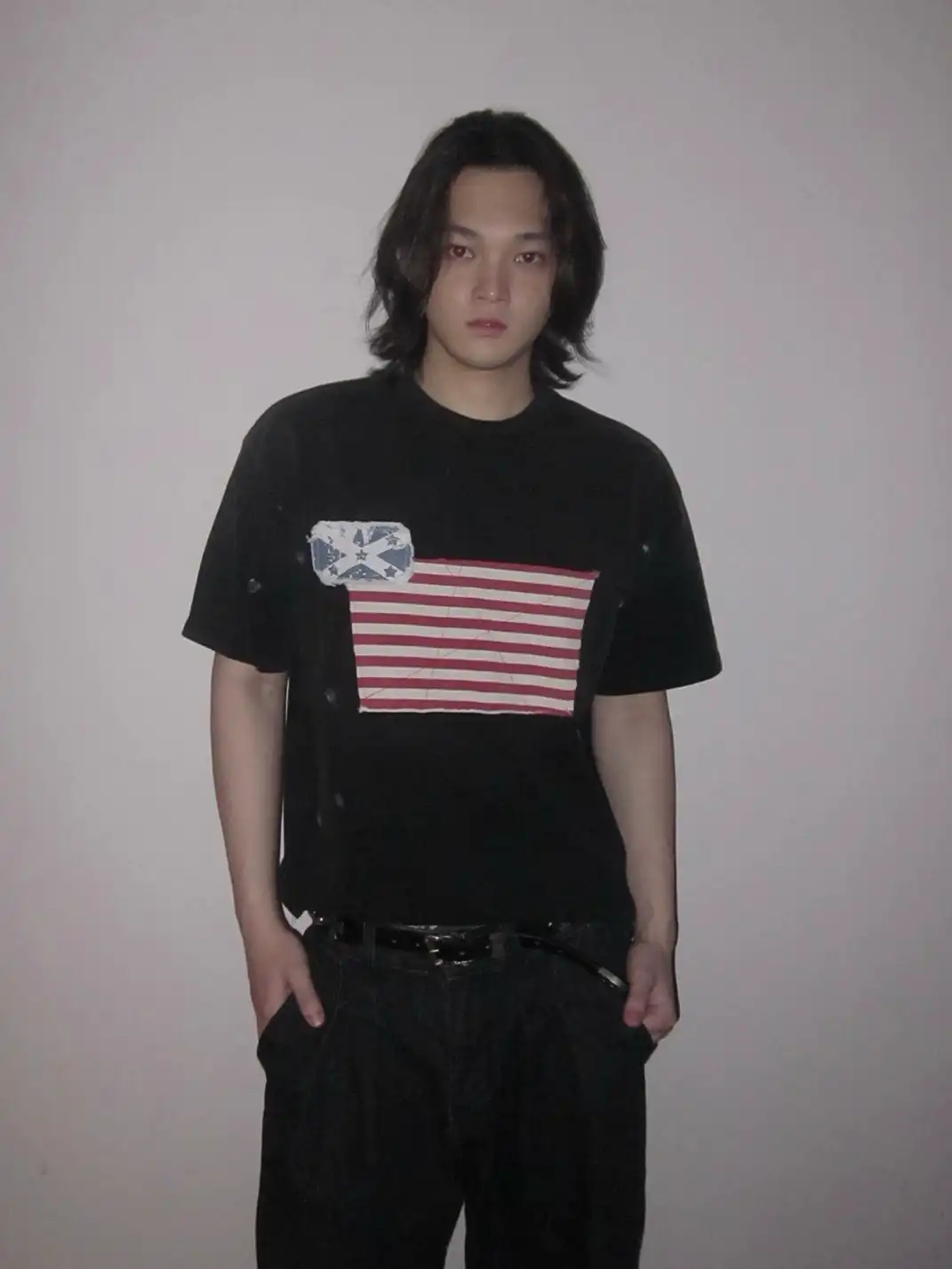 URRRGE | Distressed Appliqué Stars and Stripes Ink Splash T-Shirt