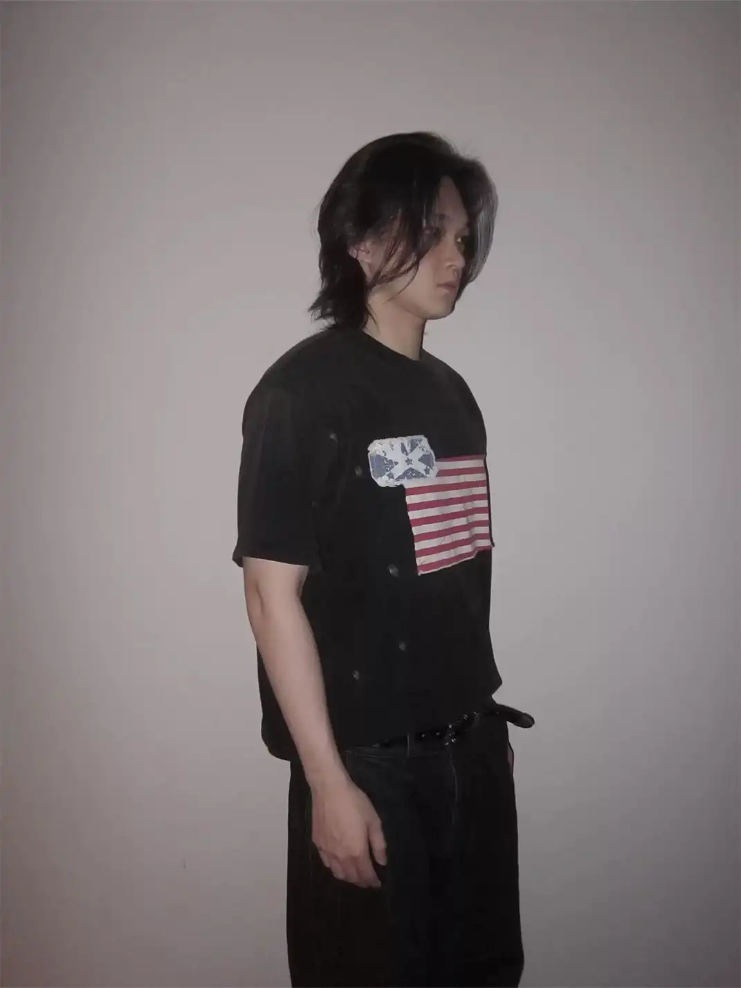 URRRGE | Distressed Appliqué Stars and Stripes Ink Splash T-Shirt