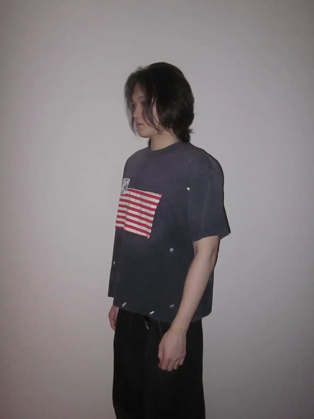 URRRGE | Distressed Appliqué Stars and Stripes Ink Splash T-Shirt