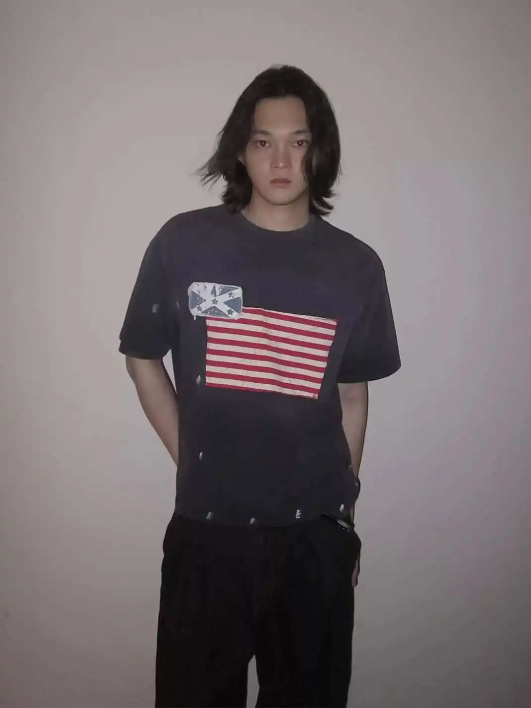 URRRGE | Distressed Appliqué Stars and Stripes Ink Splash T-Shirt