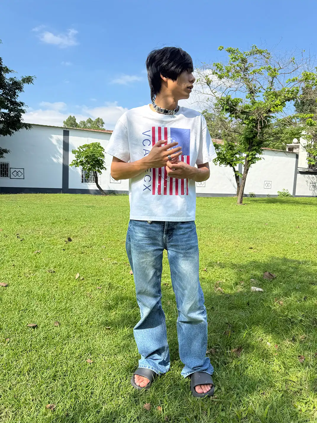 Vcatecx | Flag Washed Print T-Shirt