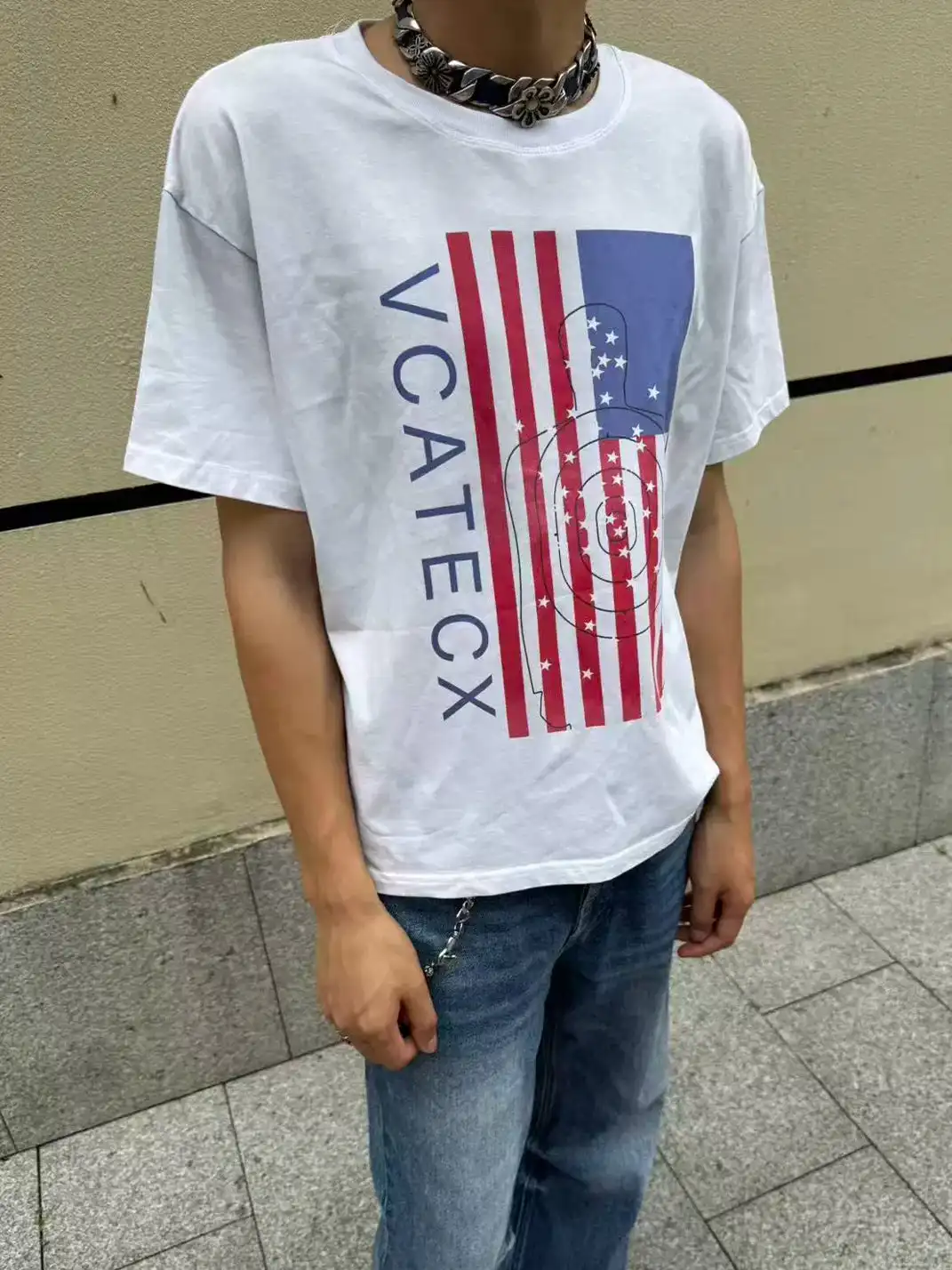 Vcatecx | Flag Washed Print T-Shirt