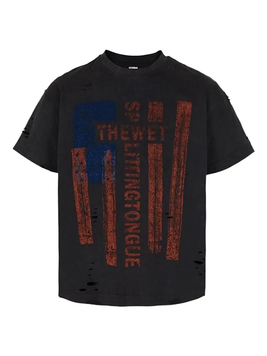 THEWET | Mud Dye Distressed Flag Print T-Shirt