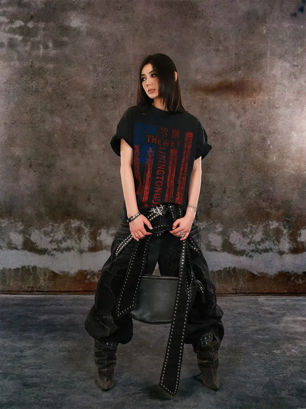 THEWET | Mud Dye Distressed Flag Print T-Shirt