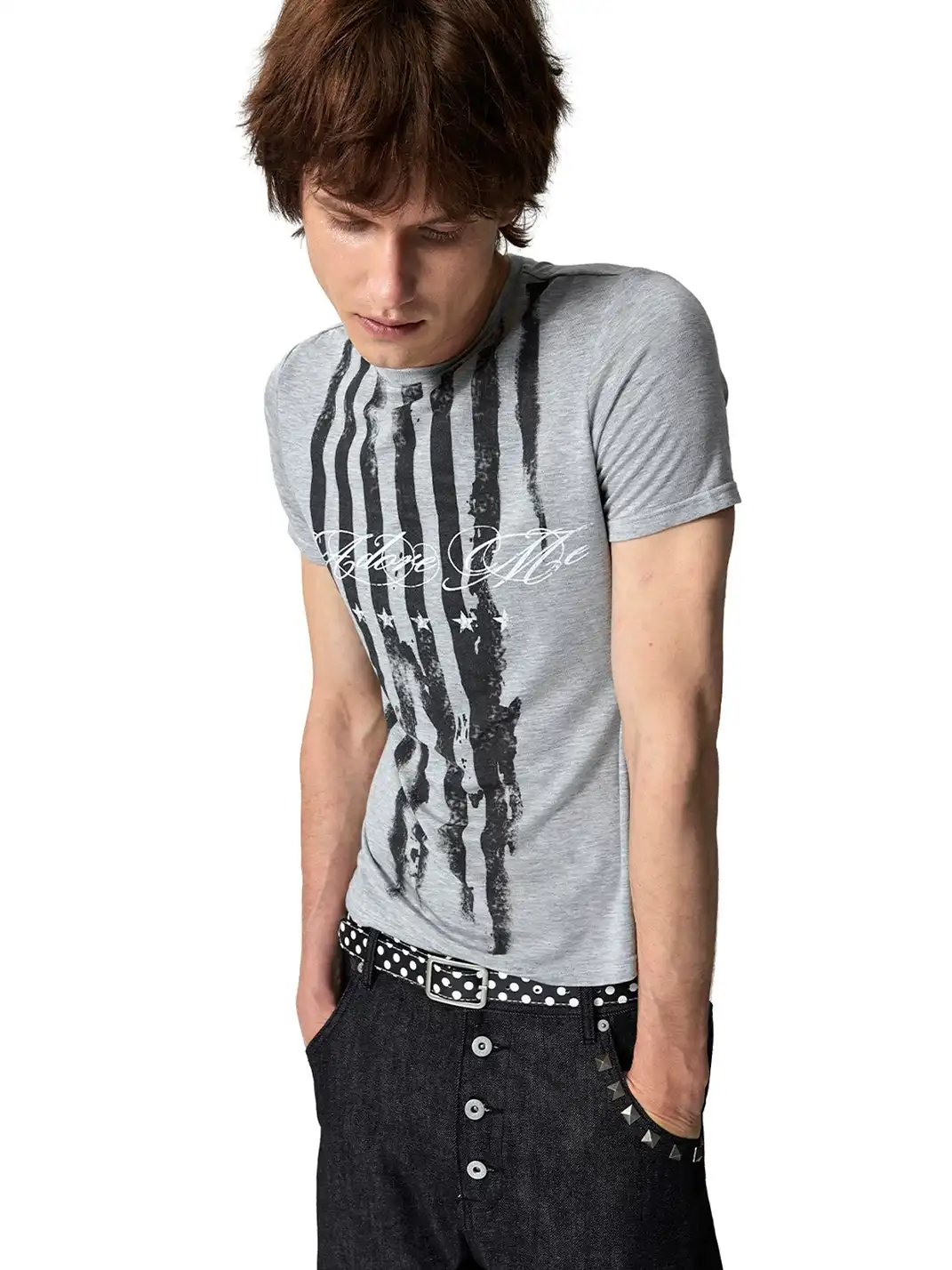 NumbAsia | Distressed Stars and Stripes U-Neck Short Sleeve T-Shirt
