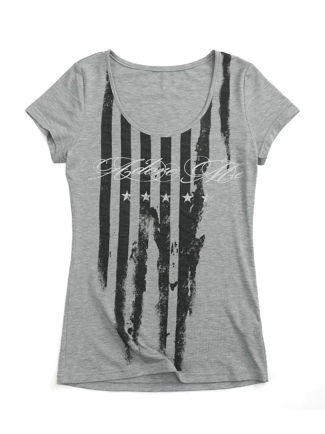 NumbAsia | Distressed Stars and Stripes U-Neck Short Sleeve T-Shirt