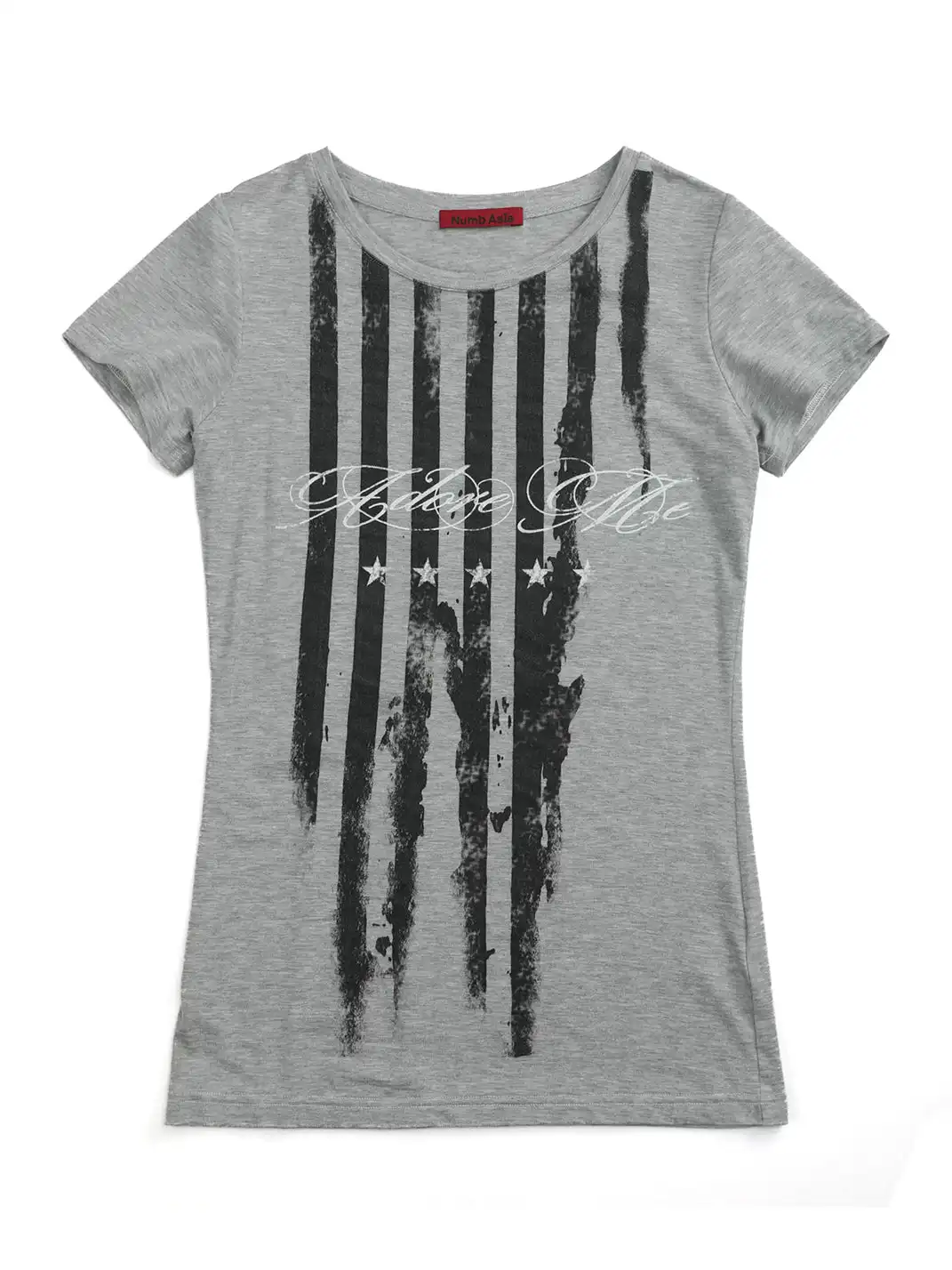 NumbAsia | Distressed Stars and Stripes U-Neck Short Sleeve T-Shirt