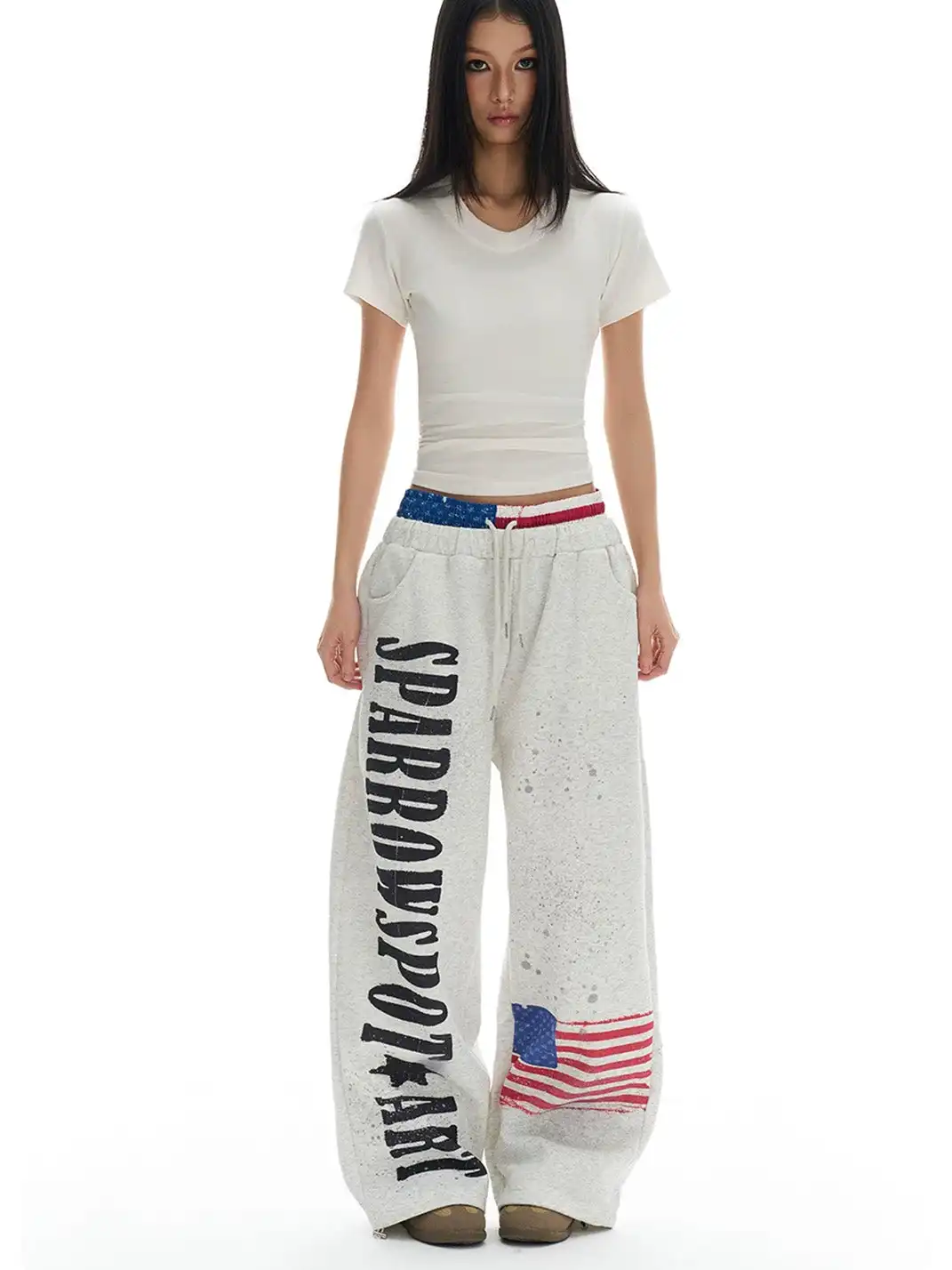 MARCH | Distressed Letter Print Double Waistband Sweatpants