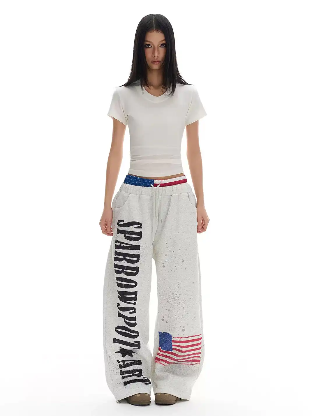 MARCH | Distressed Letter Print Double Waistband Sweatpants