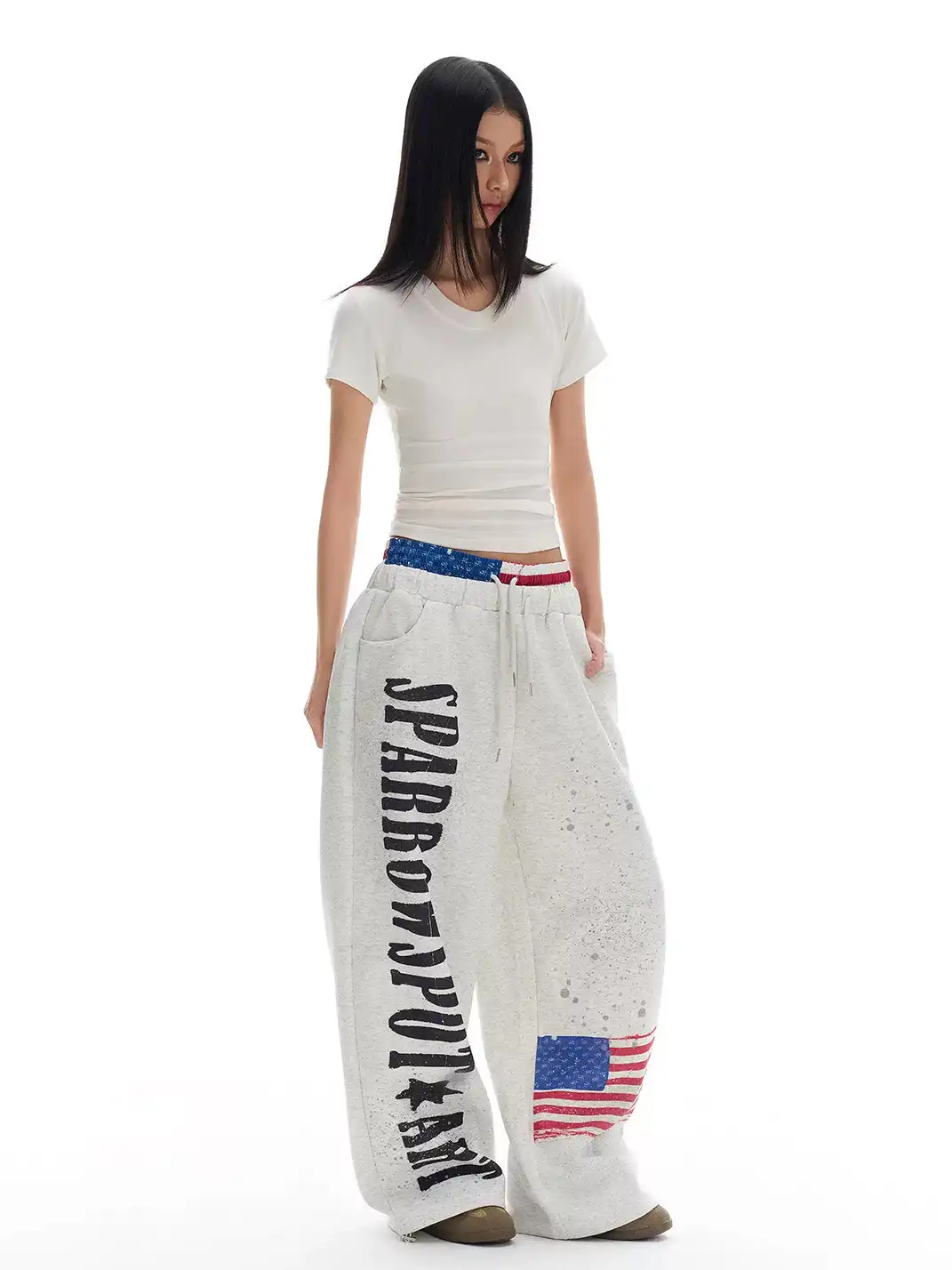 MARCH | Distressed Letter Print Double Waistband Sweatpants