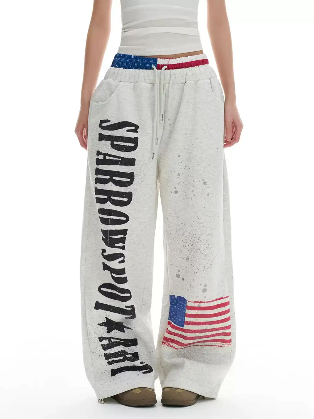 MARCH | Distressed Letter Print Double Waistband Sweatpants