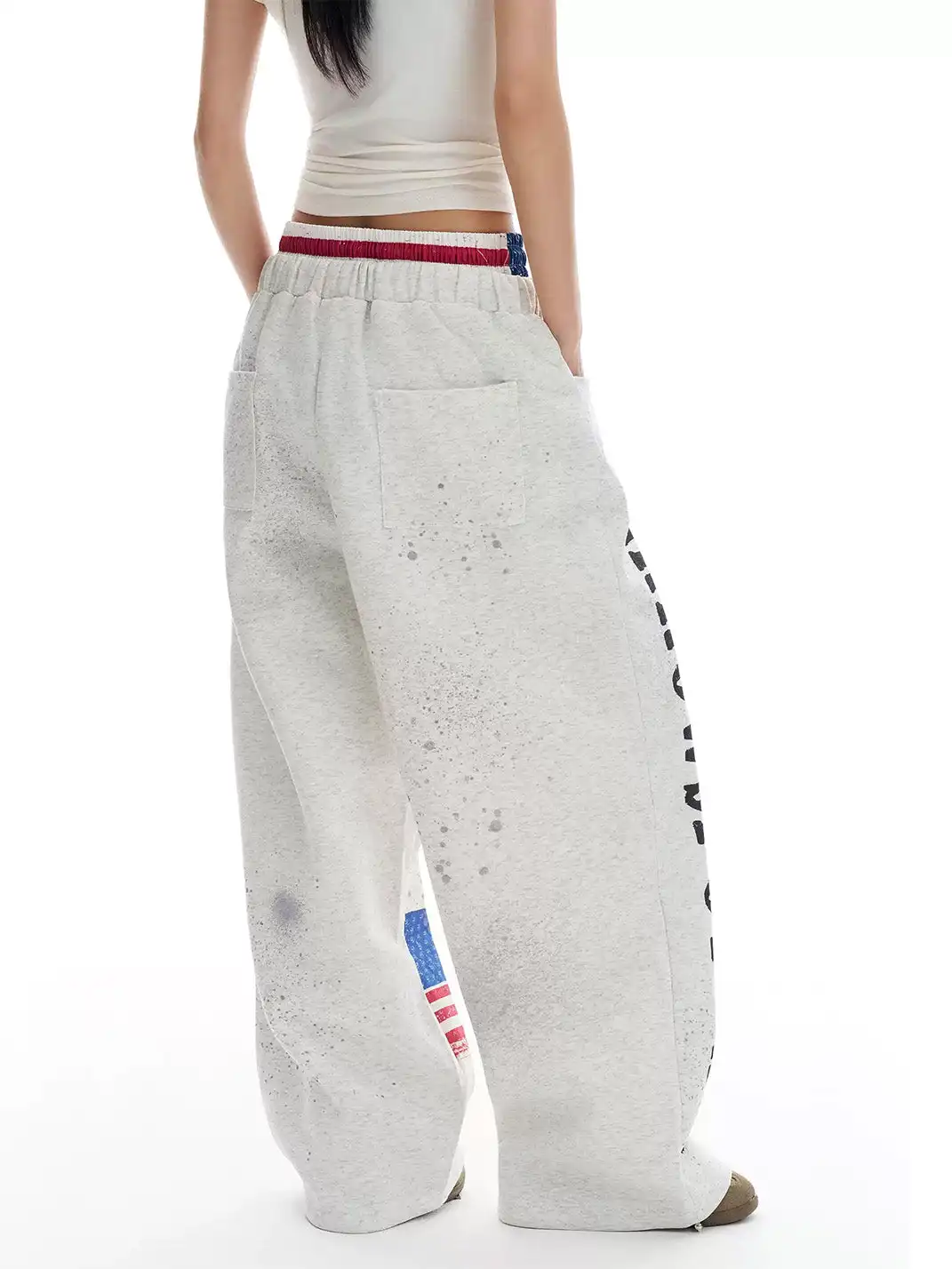 MARCH | Distressed Letter Print Double Waistband Sweatpants