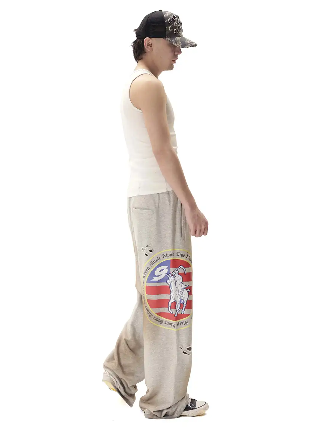 99CLUB | Mud Dye Distressed Embroidered Sweatpants