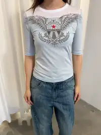 INS GALE | Eagle Spliced 5/4 Sleeve T-Shirt