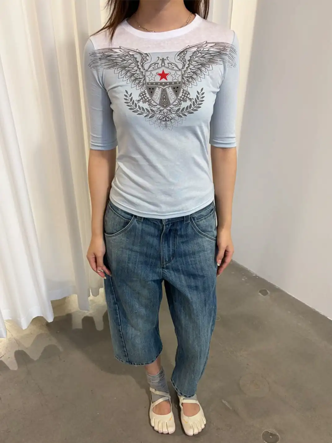 INS GALE | Eagle Spliced 5/4 Sleeve T-Shirt