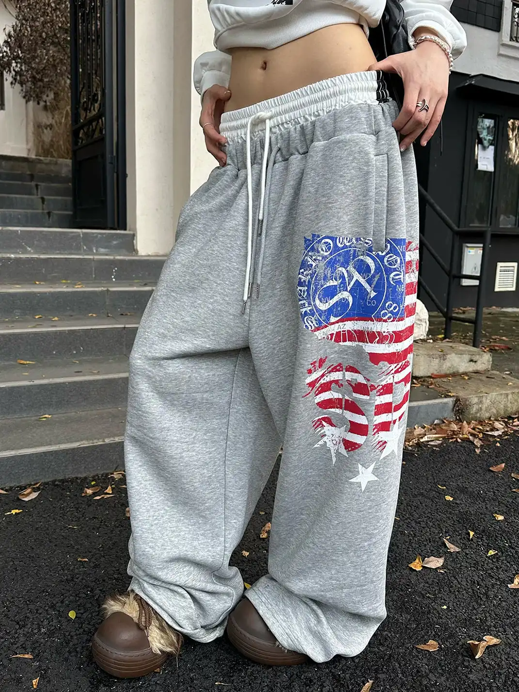 CGGA | Printed Double Waist Drawstring Wide Leg Sweatpants