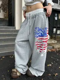 CGGA | Printed Double Waist Drawstring Wide Leg Sweatpants