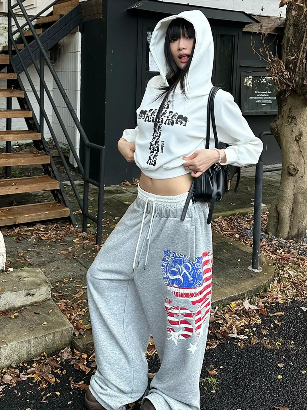 CGGA | Printed Double Waist Drawstring Wide Leg Sweatpants
